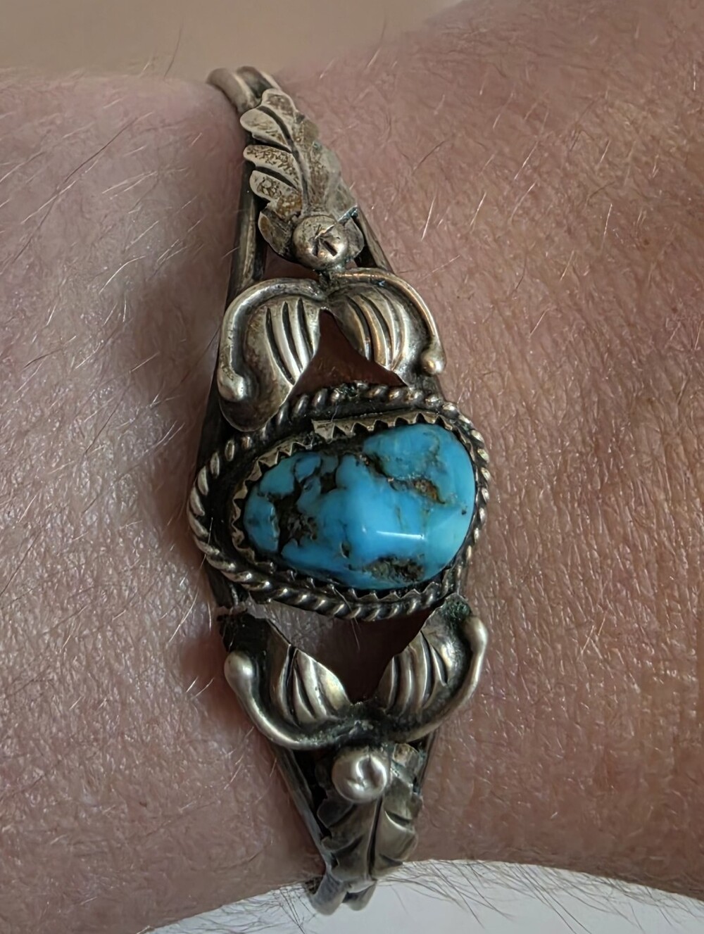 Turquoise Stone Silver Cuff Bracelet - Blue Turquoise